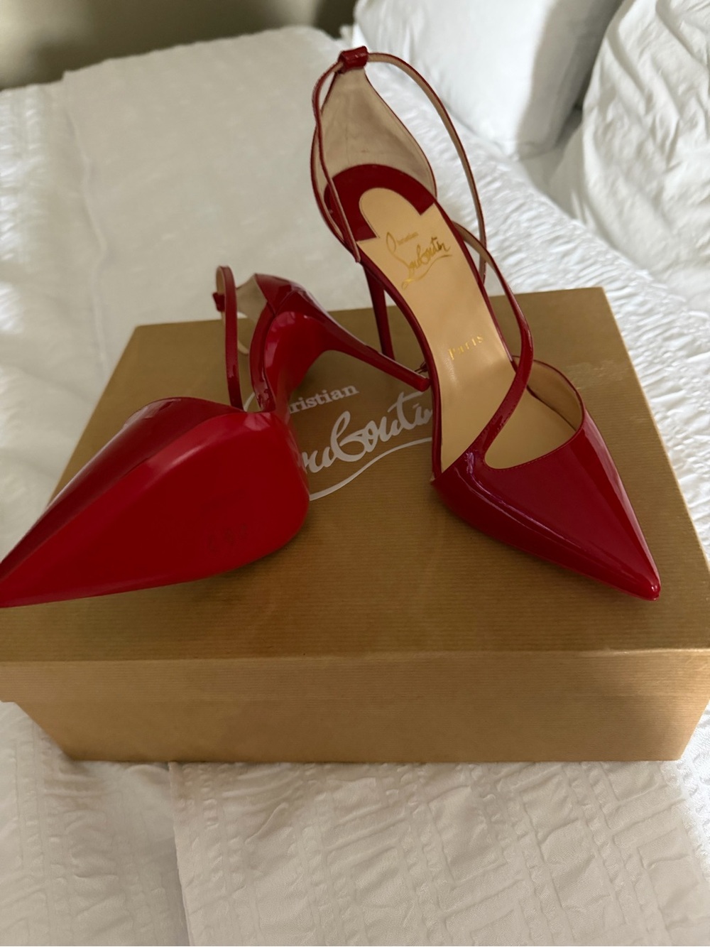 Christian Louboutin Red Patent Pointed-Toe Slingback Pumps